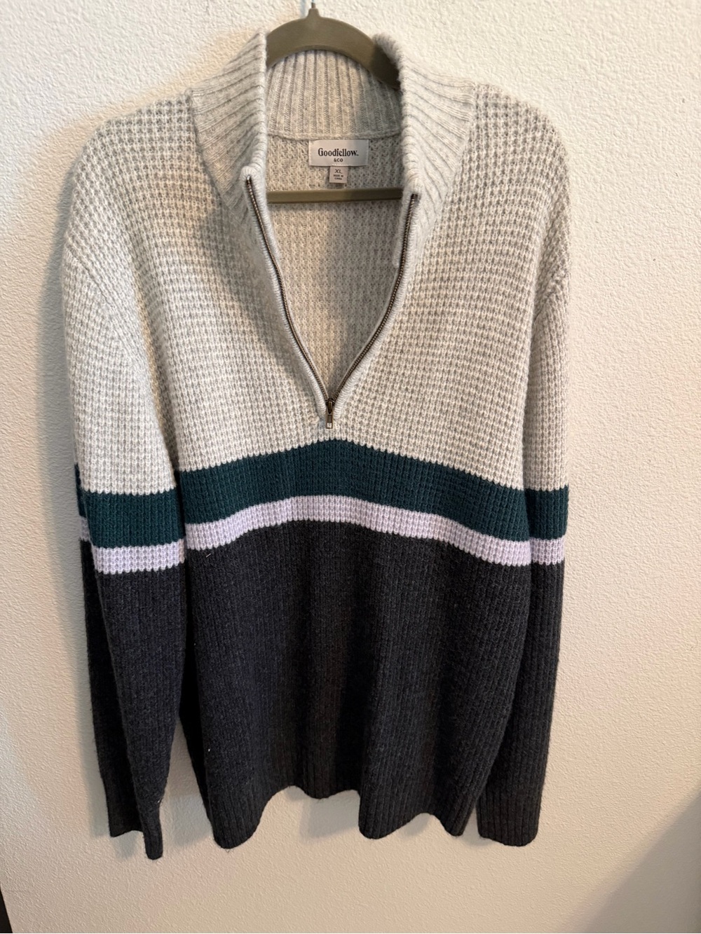 Goodfellow & Co Colorblock Half-Zip Sweater in Cream, Dark Gray & Teal